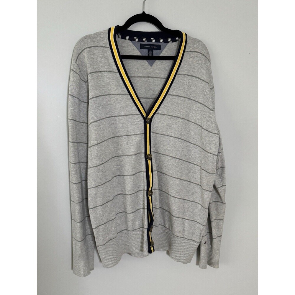 Tommy Hilfiger Gray Striped Button Cardigan‎ Preppy 90s Men's XL
